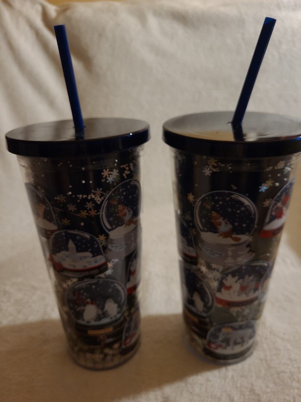 Lot Of 2 - Vera Bradley Snow Globes Christmas Glitter Tumbler with Straw 24oz